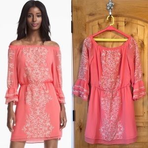WHBM 570201364 Gelato Pink Silver Embroidery LS OTS Boho Dress $160 EUC M